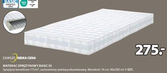 JYSK Materac sprężynowy Basic S5 90x200cm oferta