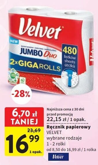 Intermarche Ręcznik papierowy duo velvet jumbo oferta