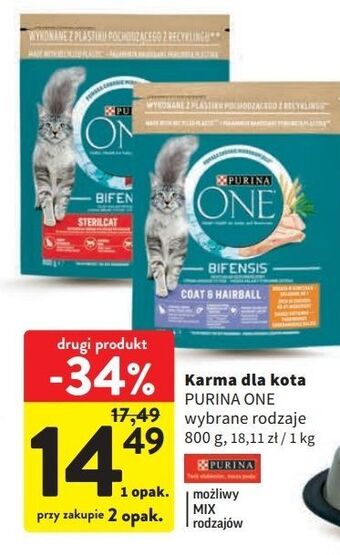 Intermarche Karma dla kota coat & hairball kurczak i pełne ziarna purina one oferta