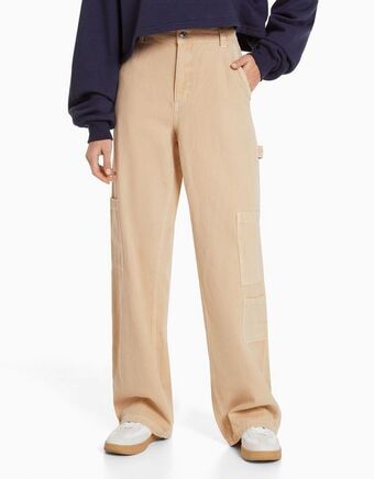 Bershka Płócienne spodnie carpenter o kroju relaxed fit oferta