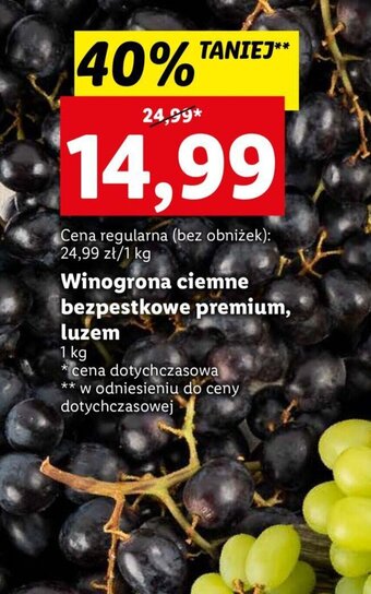 Lidl Winogrona ciemne bezpestkowe premium 1kg oferta