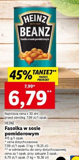 Lidl Heinz fasolka w sosie pomidorowym 415g oferta