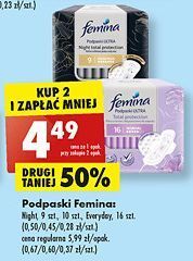 Biedronka Podpaski night total protection femina ultra oferta