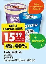 Biedronka Lody z kawałkami ciastek oreo ice cream oferta