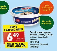 Biedronka Serek mascarpone waniliowy z białą czekoladą sottile gusto oferta