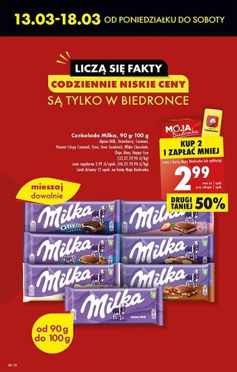 Biedronka Czekolada milka alpenmilch oferta
