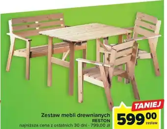 Carrefour Zestaw mebli drewnianych reston: stół + ławka 2 fotele oferta