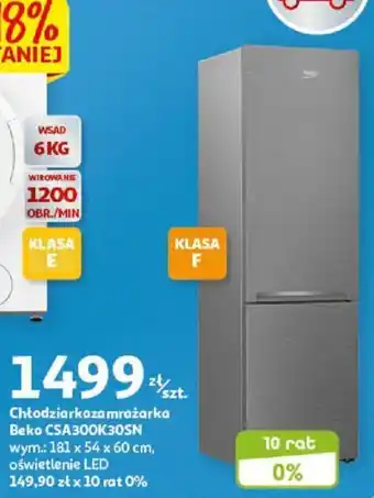 Auchan Beko CSA300K30SN Chłodziakozamrażarka 181x54x60cm oferta