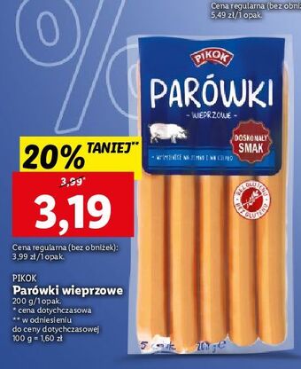 Lidl Parówki wieprzowe pikok oferta