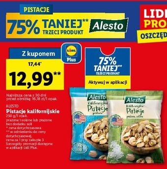Lidl Pistacje bez soli alesto oferta