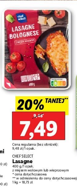 Lidl Lasagne bolognese z mięsem wieprzowym chef select oferta