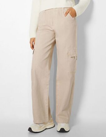 Bershka Spodnie cargo z diagonalu o prostym kroju z elastyczną gumką w pasie oferta