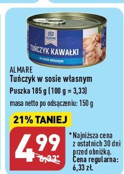 ALDI Tuńczyk kawałki w sosie własnym almare seafood oferta