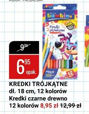 Kredki trójkątne dł. 18 cm, 12 kolorów kredki czarne drewno 12 kolorów