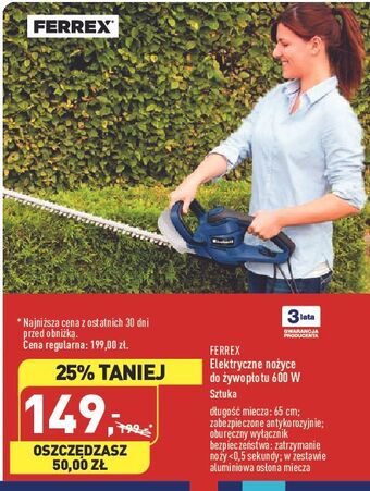 ALDI Nożyce do żywopłotu 600w ferrex oferta