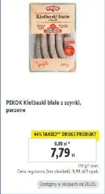 Lidl Pikok Kiełbasa biała z szynki, parzona oferta