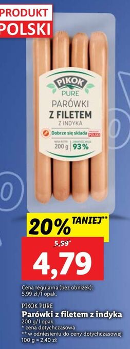 Lidl Parówki z indyka pikok pure oferta