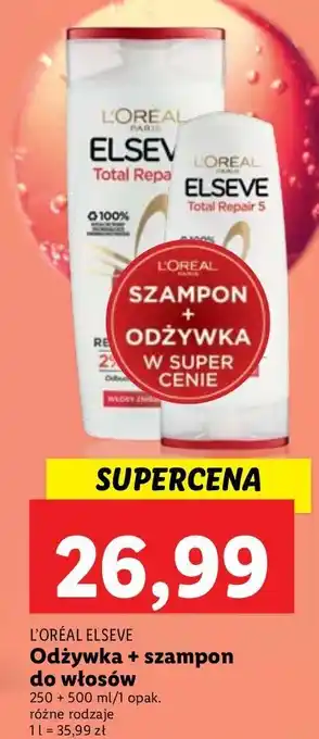 Lidl Zestaw: szampon 500 ml + odżywka 200 l'oreal elseve total repair 5 oferta