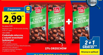 Lidl Fin Carre Czekolada mleczna z całymi orzechami laskowymi 100g oferta