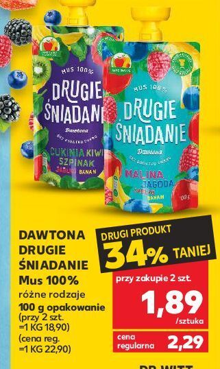 Kaufland Mus malina jagoda jabłko banan drugie śniadanie oferta