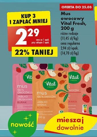 Biedronka Mus jabłko-truskawka-burak vital fresh oferta