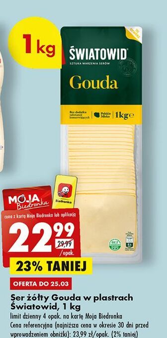 Biedronka Ser gouda plastry światowid oferta