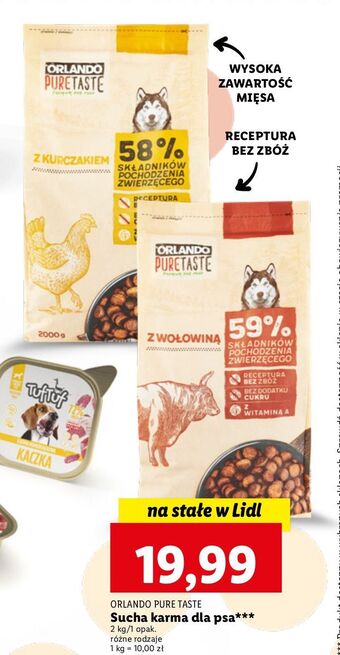 Lidl Karma dla psa z wołowina orlando pure taste oferta