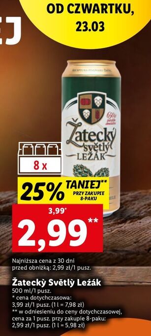 Lidl Piwo zatecky svetly lezak oferta