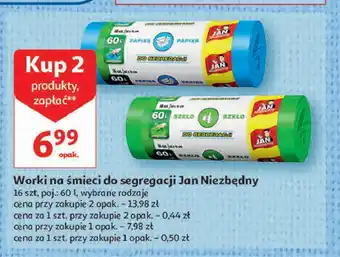 Auchan Worki na śmieci 60 l niebieskie oferta