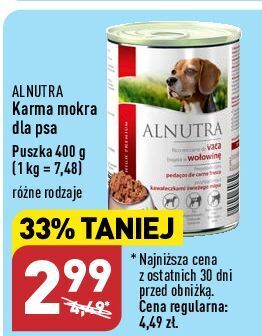 ALDI Karma dla psa z kawałeczkami świeżego mięsa wołowina alnutra oferta
