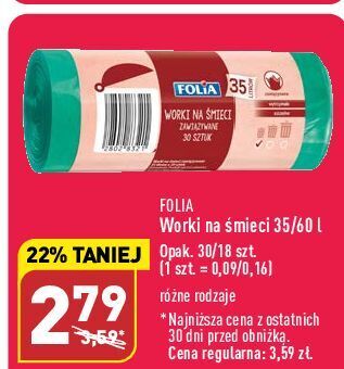 ALDI Worki na śmieci 60 l rolka folia oferta