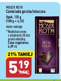ALDI Czekolada gorzka 85% kakao moser roth oferta