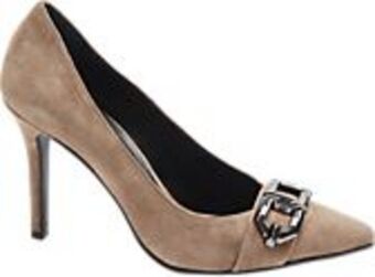 Deichmann Ciemnobeżowe skórzane szpilki damskie oferta