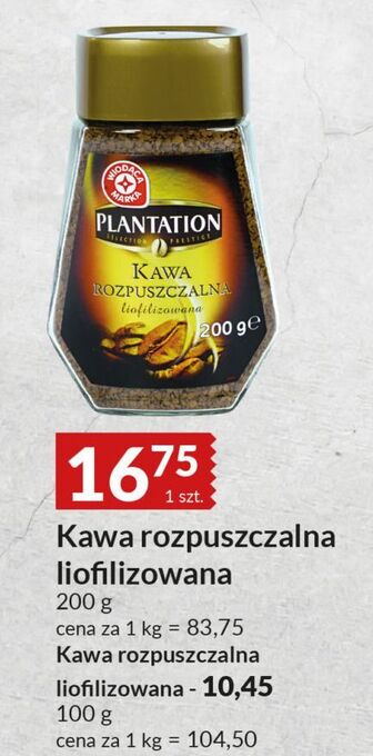 Kawa liofilizowana wiodąca marka plantation