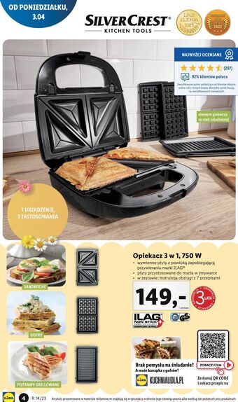 Lidl Opiekacz do kanapek 750w silvercrest oferta