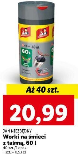 Lidl Worki na śmieci z taśmą 60 l jan niezbędny oferta