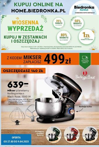 Biedronka Mikser planetarny black rose 1300 w berlinger haus oferta