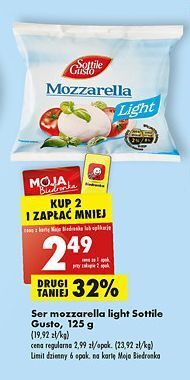 Biedronka Mozzarella light sottile gusto oferta