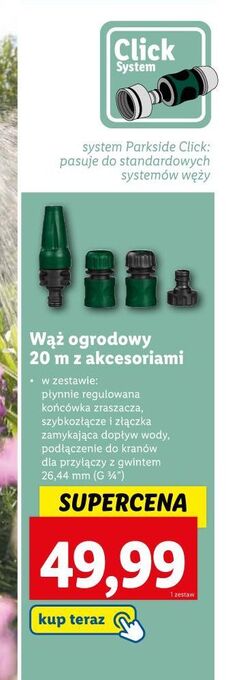 Lidl Wąż ogrodowy 20 m z zestawem akceseriów parkside oferta
