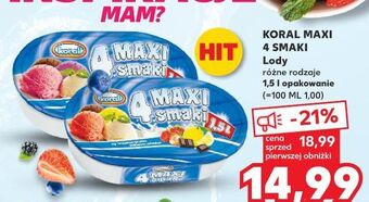 Kaufland Lody śmietankowe-owoce leśne-malina-czekolada koral 4 maxi smaki oferta