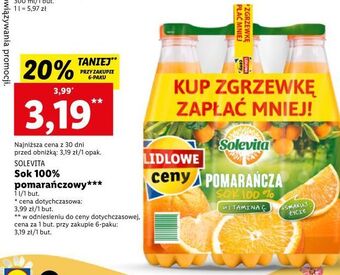 Lidl Sok pomarańczowy 100% solevita oferta