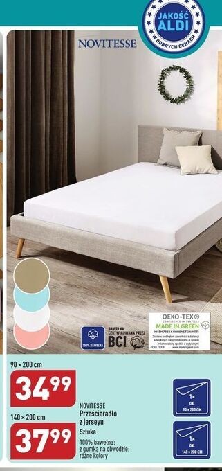 ALDI Prześcieradło z jerseyu gumką 90 x 200 cm novitesse oferta