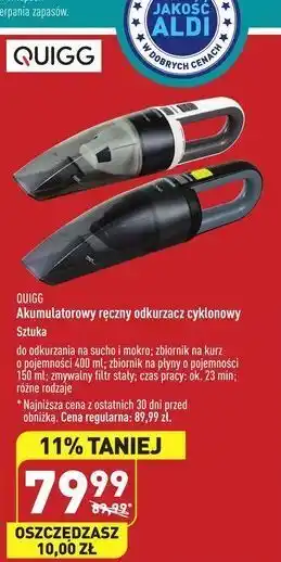 ALDI Akumulatorowy odkurzacz ręczny quigg oferta