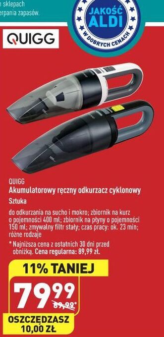 ALDI Odkurzacz ręczny akumulatorowy quigg oferta