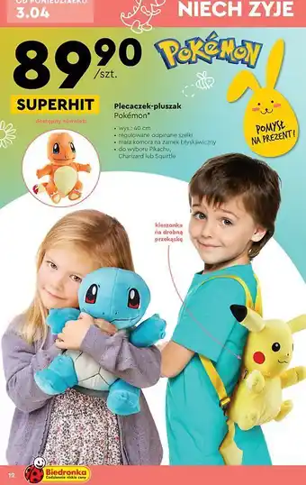 Biedronka Plecaczek-pluszak squirtle 40 cm oferta