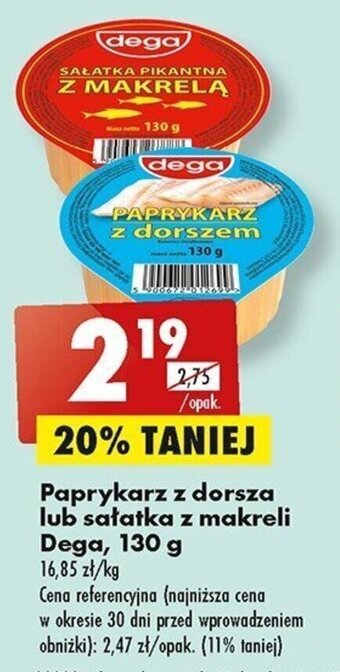 Biedronka Dega Paprykarz z dorsza lub sałatka z makreli 130g oferta