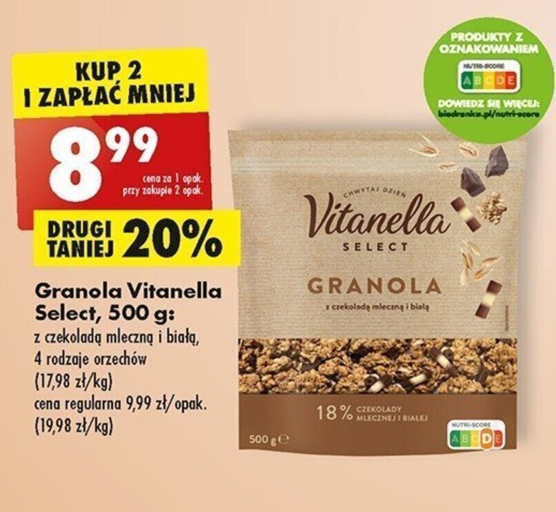 Promocja Vitanella granola select 500g w Biedronka
