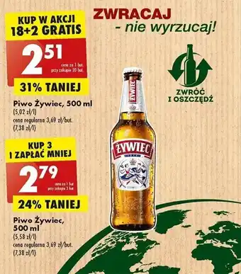 Biedronka Żywiec piwo 500ml 18+2gratis oferta