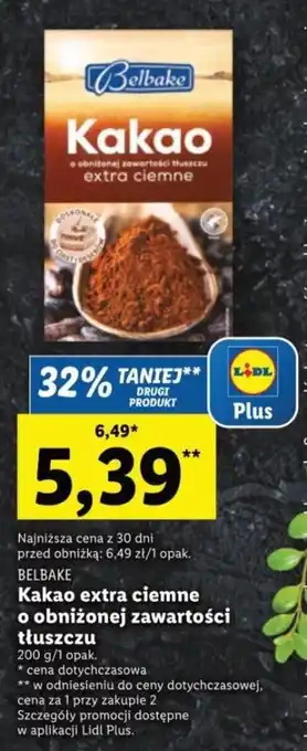 Lidl Belbake Kakao extra ciemne o obniżonej zawartości tłuszczu 200g oferta