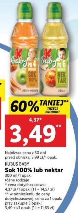 Lidl Kubuś Baby Sok 100% lub nektar 300ml oferta